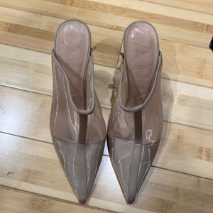 Mesh high heeled mules
